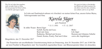 Traueranzeige von Karola Jäger von Wetterauer Zeitung, Wetterauer Zeitung