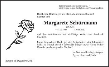 Traueranzeige von Margarete Schürmann von Giessener Allgemeine, Alsfelder Allgemeine