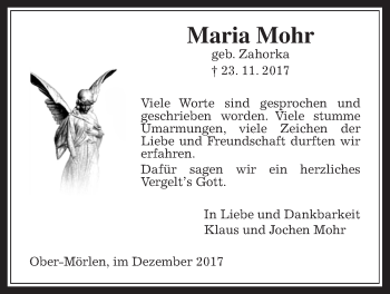 Traueranzeige von Maria Mohr von Wetterauer Zeitung, Wetterauer Zeitung