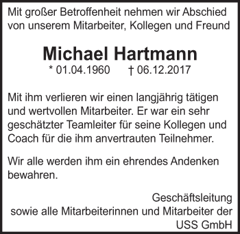 Traueranzeige von Michael Hartmann von Giessener Allgemeine, Alsfelder Allgemeine