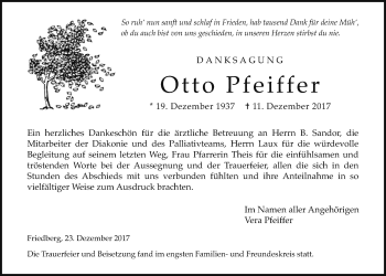 Traueranzeige von Otto Pfeiffer von Wetterauer Zeitung, Wetterauer Zeitung