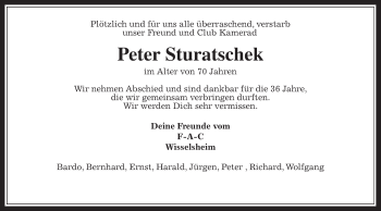 Traueranzeige von Peter Sturatschek von Wetterauer Zeitung, Wetterauer Zeitung