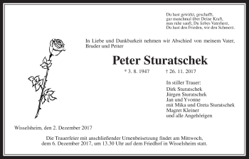Traueranzeige von Peter Sturatschek von Wetterauer Zeitung, Wetterauer Zeitung