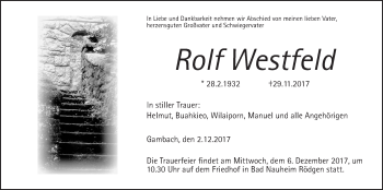 Traueranzeige von Rolf Westerfeld von Wetterauer Zeitung, Wetterauer Zeitung