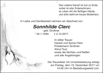 Traueranzeige von Sonnhilde Clerc von Wetterauer Zeitung, Wetterauer Zeitung