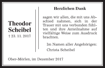 Traueranzeige von Theodor Scheibel von Wetterauer Zeitung, Wetterauer Zeitung