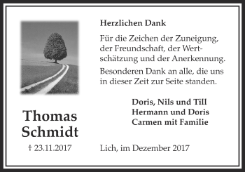 Traueranzeige von Thomas Schmidt von Licher Wochenblatt, Licher Wochenblatt, Licher Wochenblatt