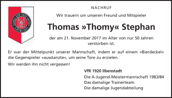 Traueranzeige von Thomas Stephan von Wetterauer Zeitung, Wetterauer Zeitung