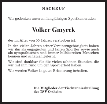 Traueranzeige von Volker Gmyrek von Wetterauer Zeitung, Wetterauer Zeitung