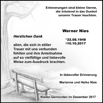 Traueranzeige von Werner Nies von Giessener Allgemeine, Alsfelder Allgemeine