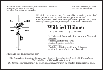 Traueranzeige von Wilfried Hübner von Wetterauer Zeitung, Wetterauer Zeitung