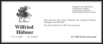 Traueranzeige von Wilfried Hübner von Wetterauer Zeitung, Wetterauer Zeitung