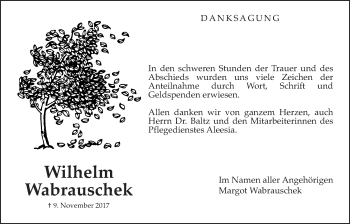 Traueranzeige von Wilhelm Wabrauschek von Wetterauer Zeitung, Wetterauer Zeitung