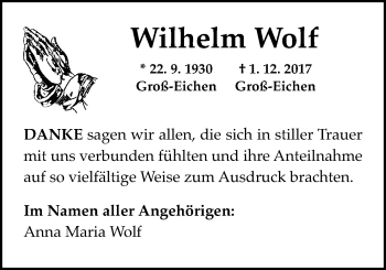 Traueranzeige von Wilhelm Wolf von Mücker Stimme
