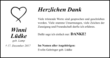 Traueranzeige von Winni Lüdke von Wetterauer Zeitung, Wetterauer Zeitung