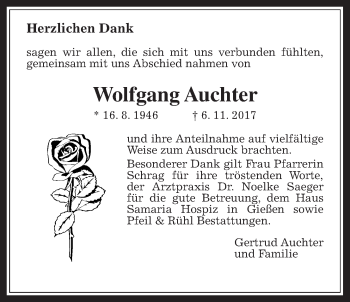 Traueranzeige von Wolfgang Auchter von Alsfelder Allgemeine