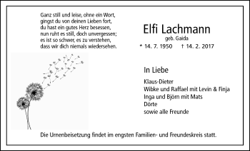 Traueranzeige von Elfi Lachmann von Giessener Allgemeine, Alsfelder Allgemeine