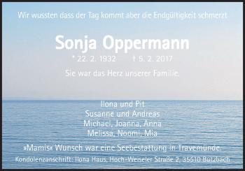 Traueranzeige von Sonja Oppermann von Wetterauer Zeitung, Wetterauer Zeitung
