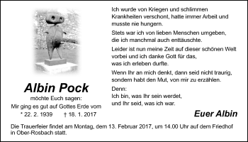 Traueranzeige von Albin Pock von Wetterauer Zeitung, Wetterauer Zeitung