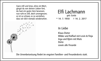 Traueranzeige von Elfi Lachmann von Wetterauer Zeitung, Wetterauer Zeitung