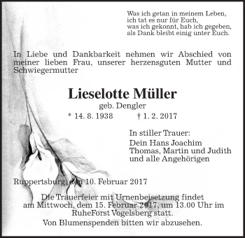 Traueranzeige von Lieselotte Müller von Giessener Allgemeine, Alsfelder Allgemeine