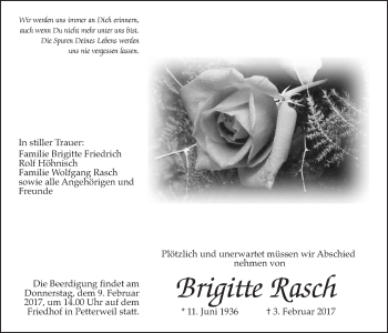 Traueranzeige von Brigitte Rasch von Wetterauer Zeitung