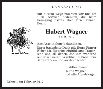 Traueranzeige von Hubert Wagner von Wetterauer Zeitung, Wetterauer Zeitung