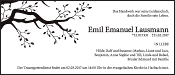 Traueranzeige von Emil Emanuel Lausmann von Giessener Allgemeine, Alsfelder Allgemeine