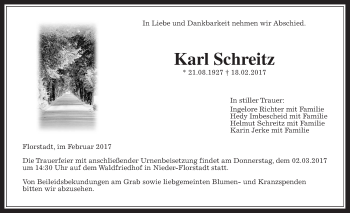 Traueranzeige von Karl Schreitz von Wetterauer Zeitung, Wetterauer Zeitung