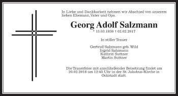 Traueranzeige von Georg Adolf Salzmann von Wetterauer Zeitung, Wetterauer Zeitung