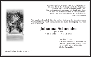 Traueranzeige von Johanna Schneider von Mücker Stimme