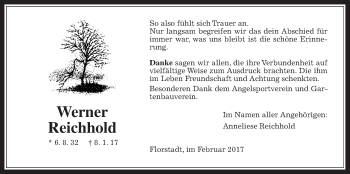Traueranzeige von Werner Reichhold von Wetterauer Zeitung, Wetterauer Zeitung