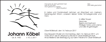 Traueranzeige von Johann Köbel von Wetterauer Zeitung, Wetterauer Zeitung