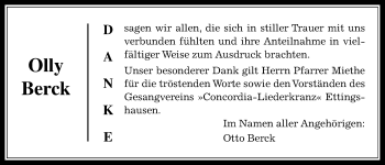 Traueranzeige von Olly Berck von Giessener Allgemeine, Alsfelder Allgemeine