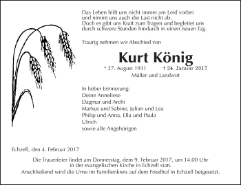 Traueranzeige von Kurt König von Wetterauer Zeitung, Wetterauer Zeitung