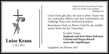 Traueranzeige von Luise Kraus von Licher Wochenblatt, Licher Wochenblatt, Licher Wochenblatt