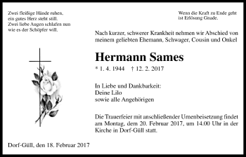 Traueranzeige von Hermann Sames von Giessener Allgemeine, Alsfelder Allgemeine