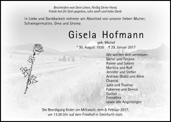 Traueranzeige von Gisela Hofmann von Wetterauer Zeitung, Wetterauer Zeitung