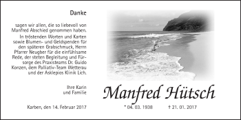 Traueranzeige von Manfred Hütsch von Wetterauer Zeitung, Wetterauer Zeitung