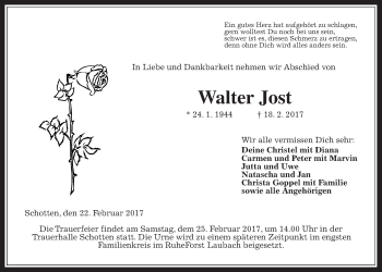 Traueranzeige von Walter Jost von Alsfelder Allgemeine