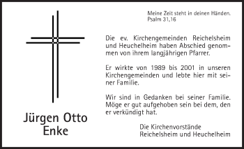 Traueranzeige von Jürgen Otto Enke von Wetterauer Zeitung, Wetterauer Zeitung