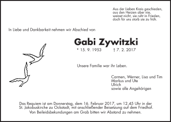 Traueranzeige von Gabi Zywitzki von Wetterauer Zeitung, Wetterauer Zeitung