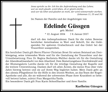 Traueranzeige von Edelinde Güssgen von Wetterauer Zeitung, Wetterauer Zeitung