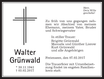 Traueranzeige von Walter Grünwald von Giessener Allgemeine, Alsfelder Allgemeine