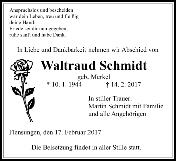 Traueranzeige von Waltraud Schmidt von Alsfelder Allgemeine