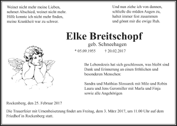 Traueranzeige von Elke Breitschopf von Wetterauer Zeitung, Wetterauer Zeitung