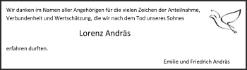 Traueranzeige von Lorenz Andräs von Wetterauer Zeitung, Wetterauer Zeitung