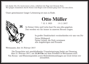 Traueranzeige von Otto Müller von Alsfelder Allgemeine