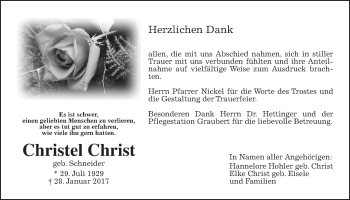 Traueranzeige von Christel Christ von Wetterauer Zeitung, Wetterauer Zeitung