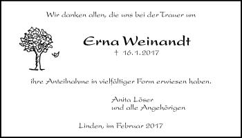 Traueranzeige von Erna Weinandt von Giessener Allgemeine, Alsfelder Allgemeine